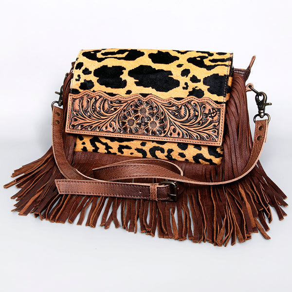 American Darling Hand Tooled Floral Leather and Hair-On Cowhide Small Cross body Bag - Hilason