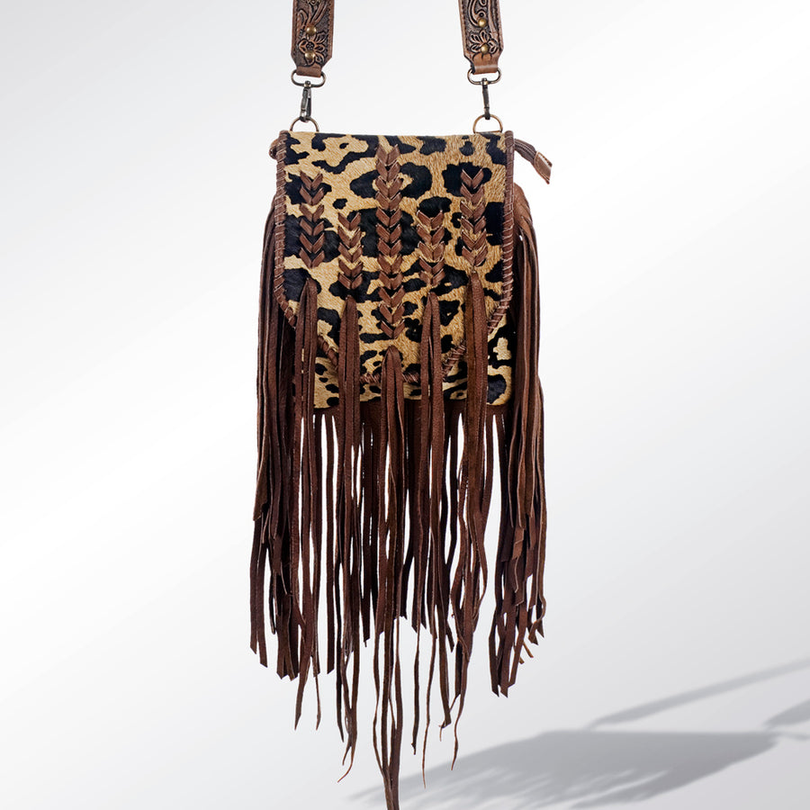 American Darling Cross body Bag Hand Tooled Floral Strap Hair-On Cowhide Leather Purse Fringes with YKK Zipper