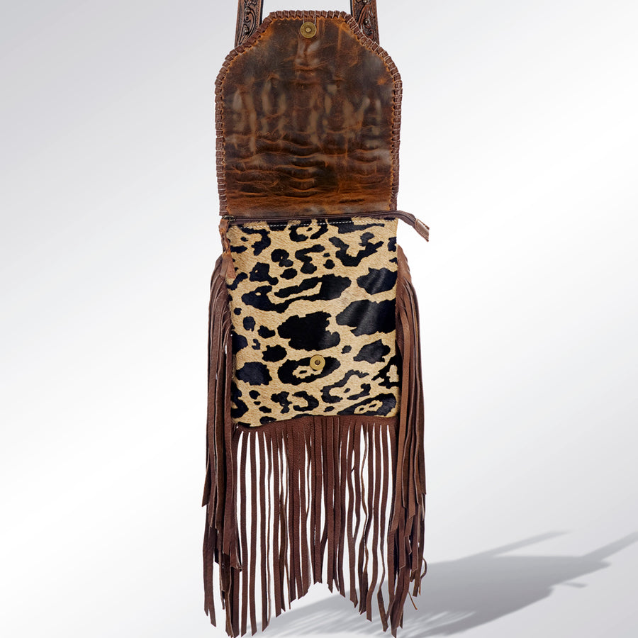 American Darling Cross body Bag Hand Tooled Floral Strap Hair-On Cowhide Leather Purse Fringes with YKK Zipper