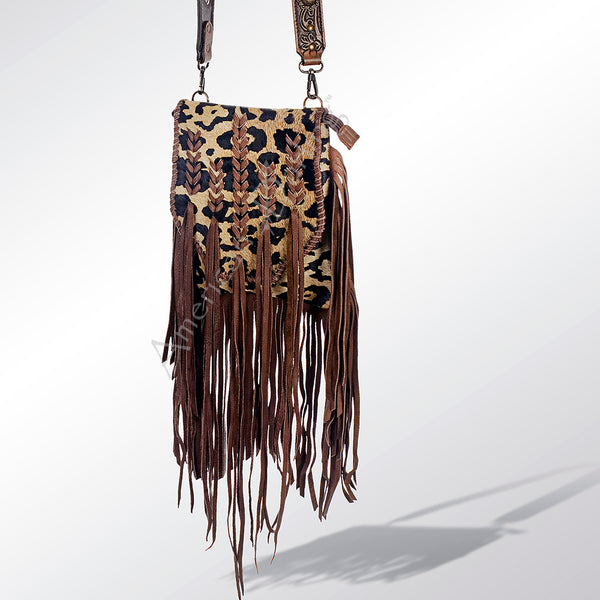 American Darling Hand Tooled Strap and Hair-On Cowhide Western Cross body Bag with Fringes - Uhorse