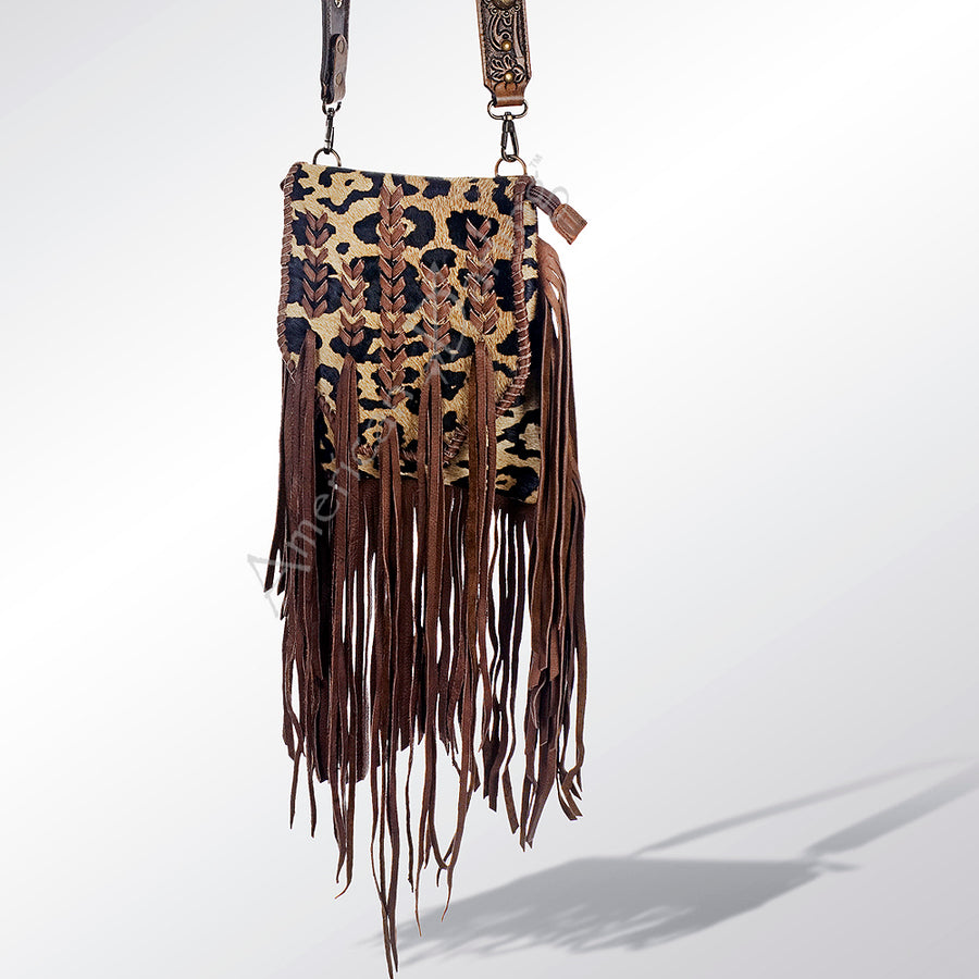 American Darling Hand Tooled Strap and Hair-On Cowhide Western Cross body Bag with Fringes - Uhorse