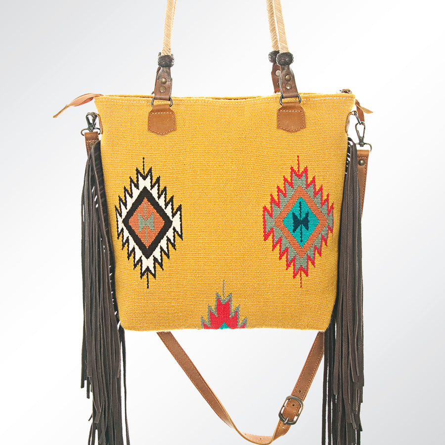 American Darling Tote Bag Hand Tooled Floral Carved Saddle Blanket Leather Handbag Fringes Braided YKK Zipper