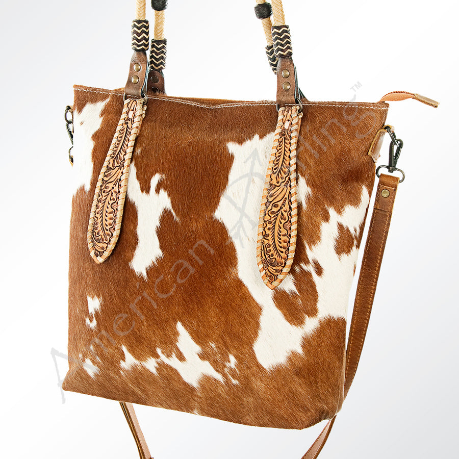 American Darling Tote Bag Hand Tooled Carved Hair-On Cowhide Genuine Leather Shoulder Purse with YKK Zipper