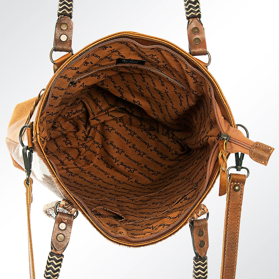 American Darling Tote Bag Hand Tooled Carved Hair-On Cowhide Genuine Leather Shoulder Purse with YKK Zipper