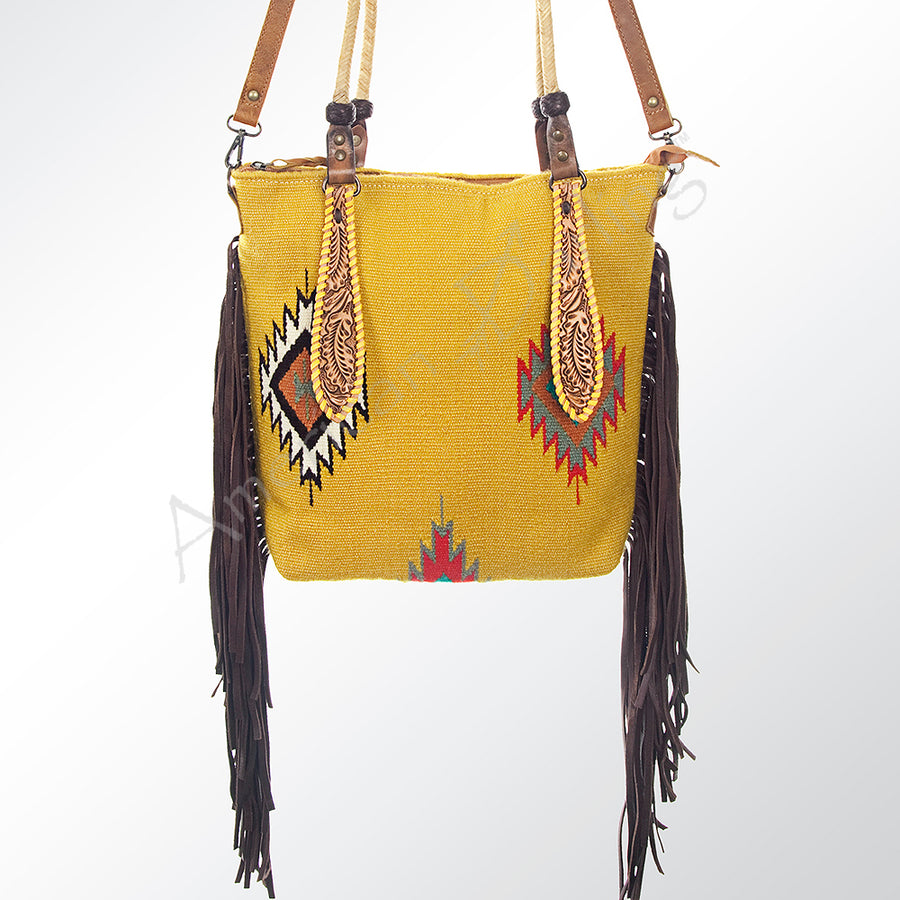 American Darling Hand Tooled and Woven Saddle Blanket Western Tote Bag - Uhorse