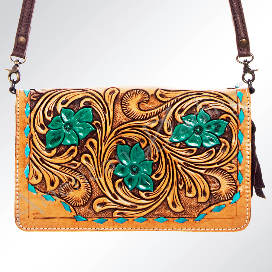 American Darling Organiser Bag Hand Tooled Floral Carved Genuine Leather Western Wallet Buck Stitched with YKK Zipper