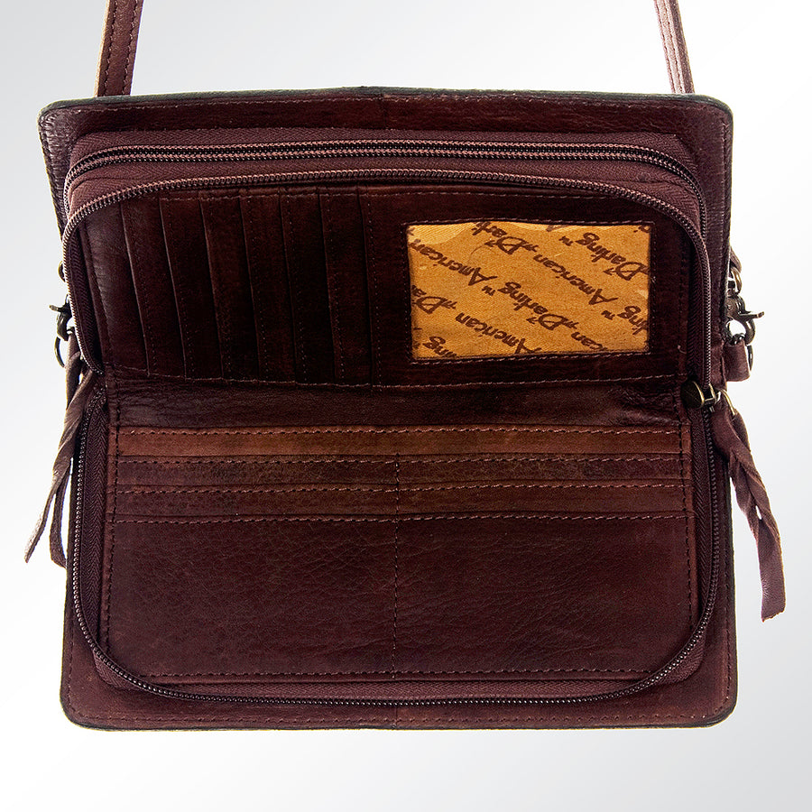 American Darling Organiser Bag Hand Tooled Floral Carved Genuine Leather Western Wallet Buck Stitched with YKK Zipper