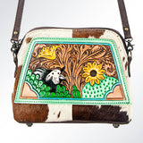 American Darling ADBG550BRW Crossbody Hand Tooled Hair-On Genuine Leather Women Bag Western Handbag Purse