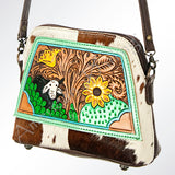 American Darling ADBG550BRW Crossbody Hand Tooled Hair-On Genuine Leather Women Bag Western Handbag Purse