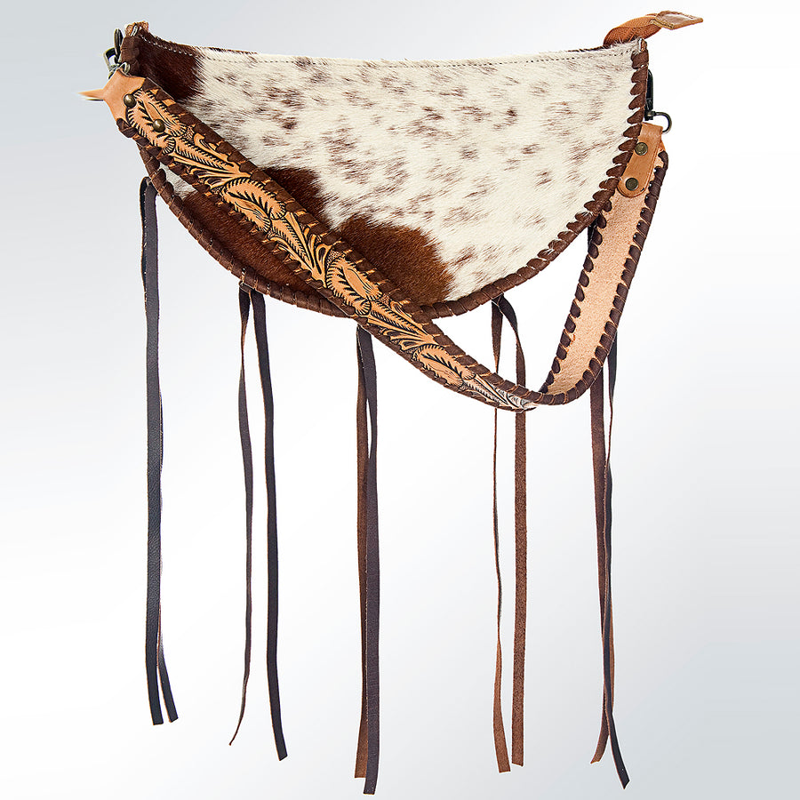 American Darling Hobo Bag Hand Tooled Floral Carved Hair-On Cowhide Genuine Leather Purse Fringes Braided YKK Zipper
