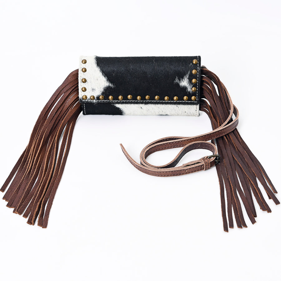American Darling Wallet Bag Hair-On Cowhide Genuine Leather Western Purse Rivetted with Fringes and YKK Zipper