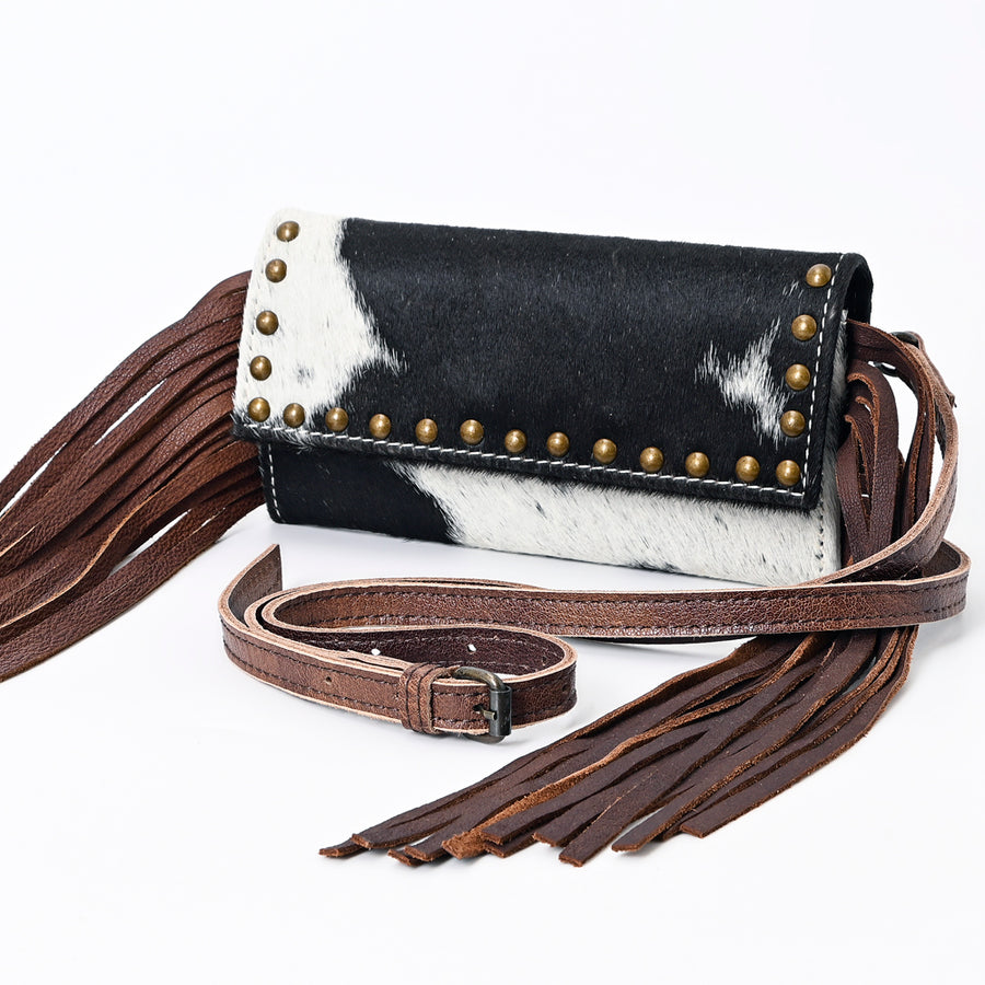 American Darling Hair-On Cowhide Western Leather Wallet Bag with Fringes - Uhorse