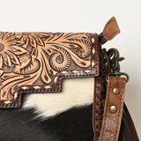 ADBG555BRWFRNG American Darling Hand Tooled Hair On Genuine Leather Women Bag Western Handbag Purse