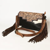 ADBG555BRWFRNG American Darling Hand Tooled Hair On Genuine Leather Women Bag Western Handbag Purse