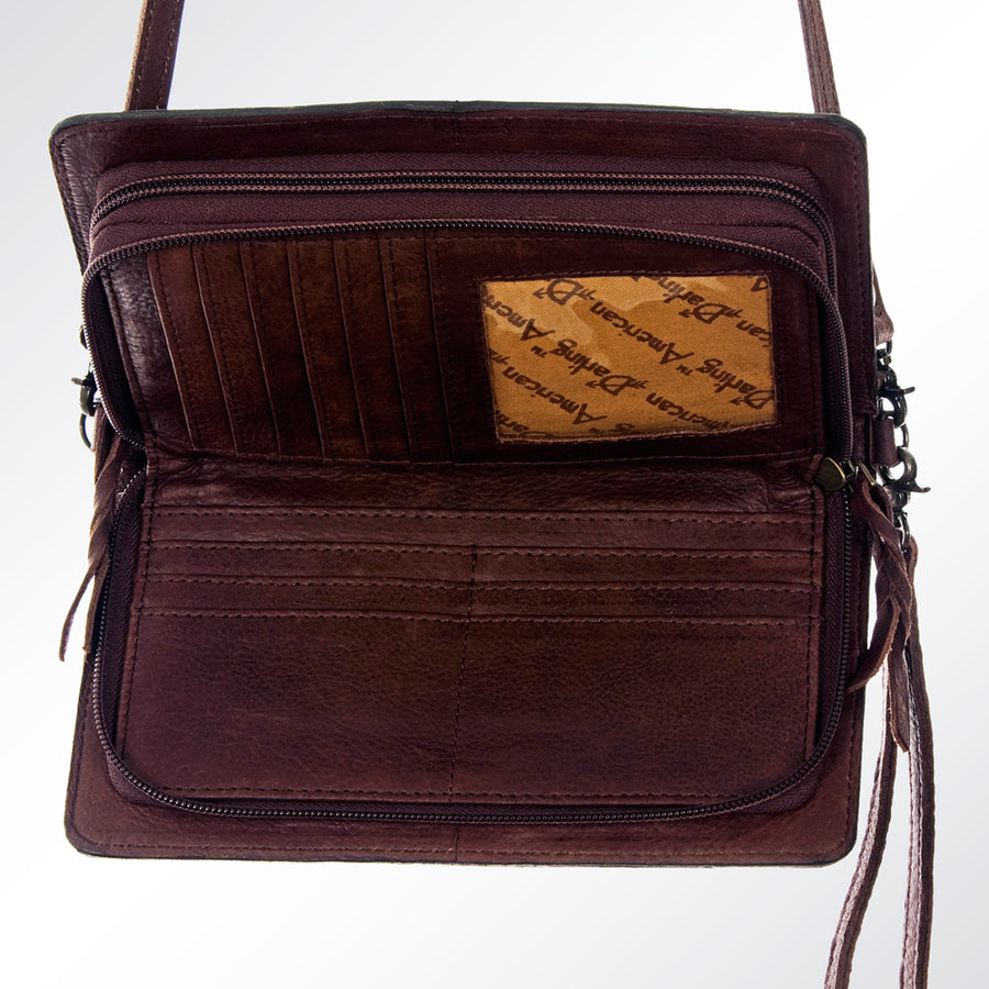 American Darling Wallet Bag Hand Tooled Floral Cactus Carved Genuine Leather Western Purse Buckstitched with YKK Zipper