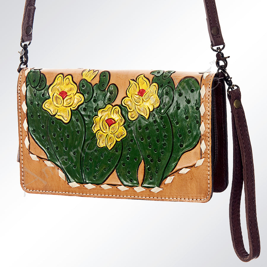 American Darling Hand Tooled Floral and Leather Western Wallet Bag - Uhorse