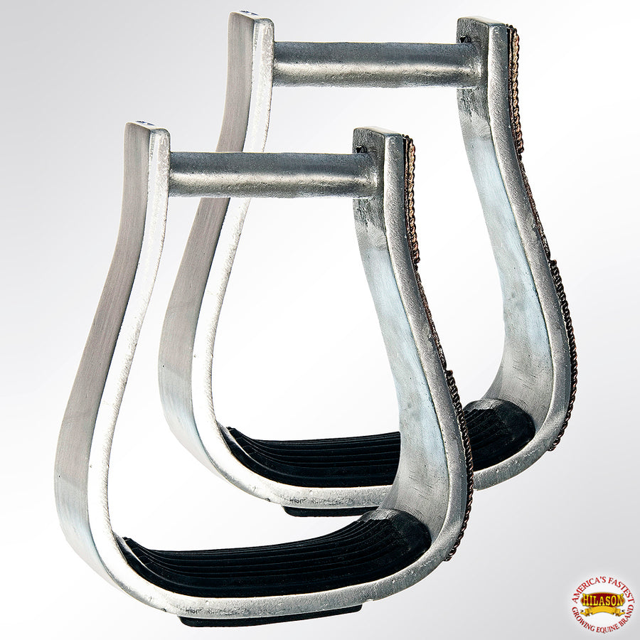 HILASON Horse Western Saddle Engraved Copper Overlay Roper Stirrups | Riding