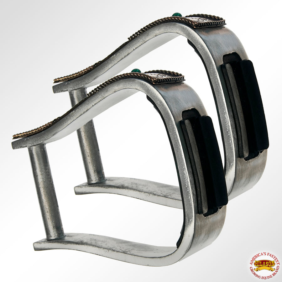 HILASON Horse Western Saddle Engraved Copper Overlay Roper Stirrups | Riding