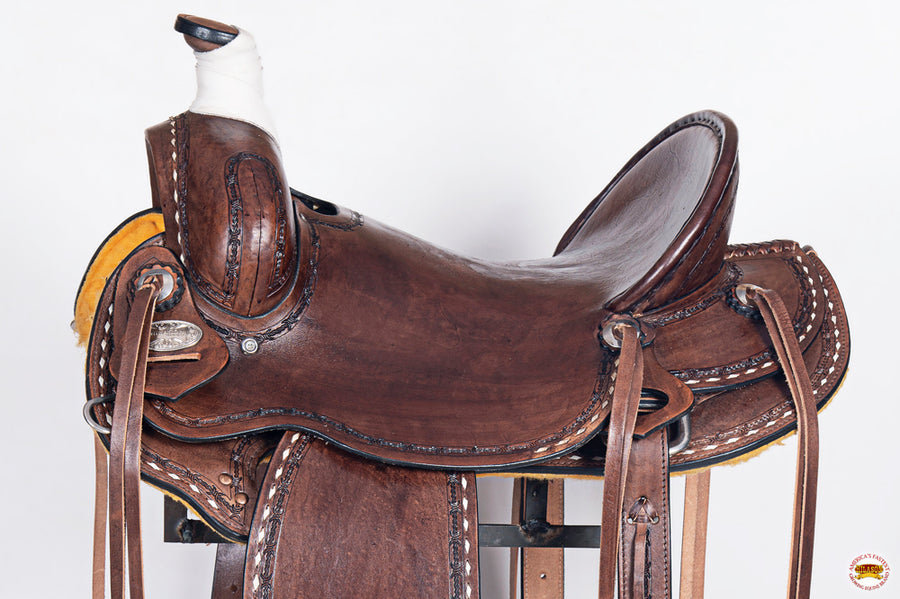 HILASON Western Horse Saddle American Leather Ranch Roping Trail Dark Brown | Hand Tooled Wade & For Horses