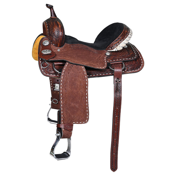 Hilason Western Horse Trail Barrel Racing American Leather Saddle Dark Brown - Uhorse