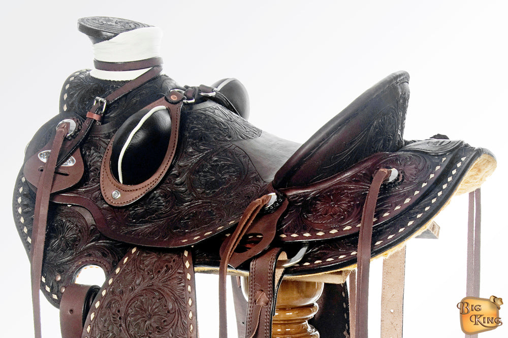 HILASON Western Horse Wade Saddle American Leather Trail Barrel Dark Brown | Hand Tooled | Horse Saddle | Western Saddle | Wade & Roping Saddle | Horse Leather Saddle | Saddle For Horses