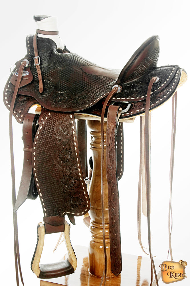 HILASON Western Horse Wade Saddle American Leather Ranch Roping Dark Brown | Hand Tooled & For Horses