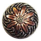 Metal concho with copper flower and scrolled black background - Uhorse