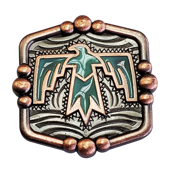 Copper concho with turquoise enamel eagle design - Uhorse