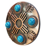 1 1/2" Hilason Western Horse Concho Antique Copper Turquoise Stone Brown