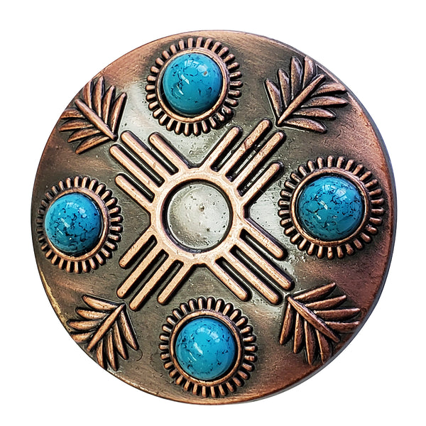 Copper concho with turquoise stone inlay - Uhorse