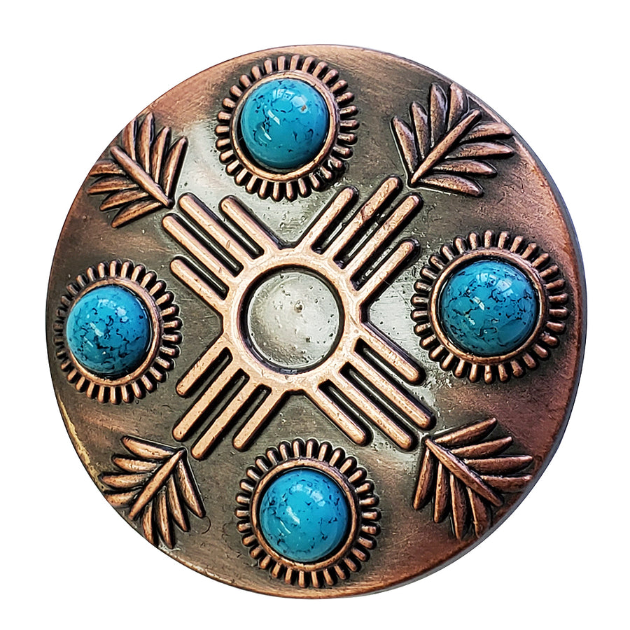 Copper concho with turquoise stone inlay - Uhorse