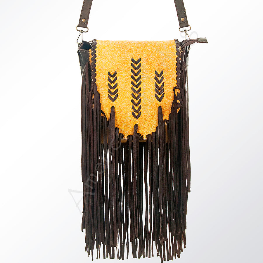 American Darling Cross body Bag Braided Hair-On Cowhide Genuine Leather Purse with Side Fringes and YKK Zipper
