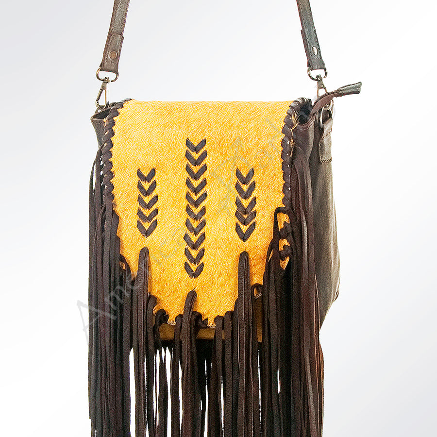 American Darling Braided trim and Hair-On Cowhide Western Cross body Bag with Fringes - Uhorse