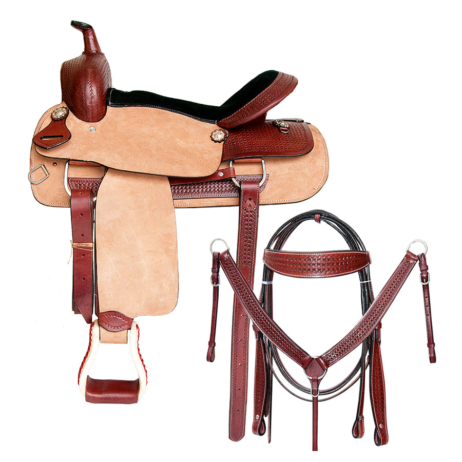 Comfytack 15 In Western Saddle Leather Trail Tack Hand Tooled Brown/Tan - Uhorse