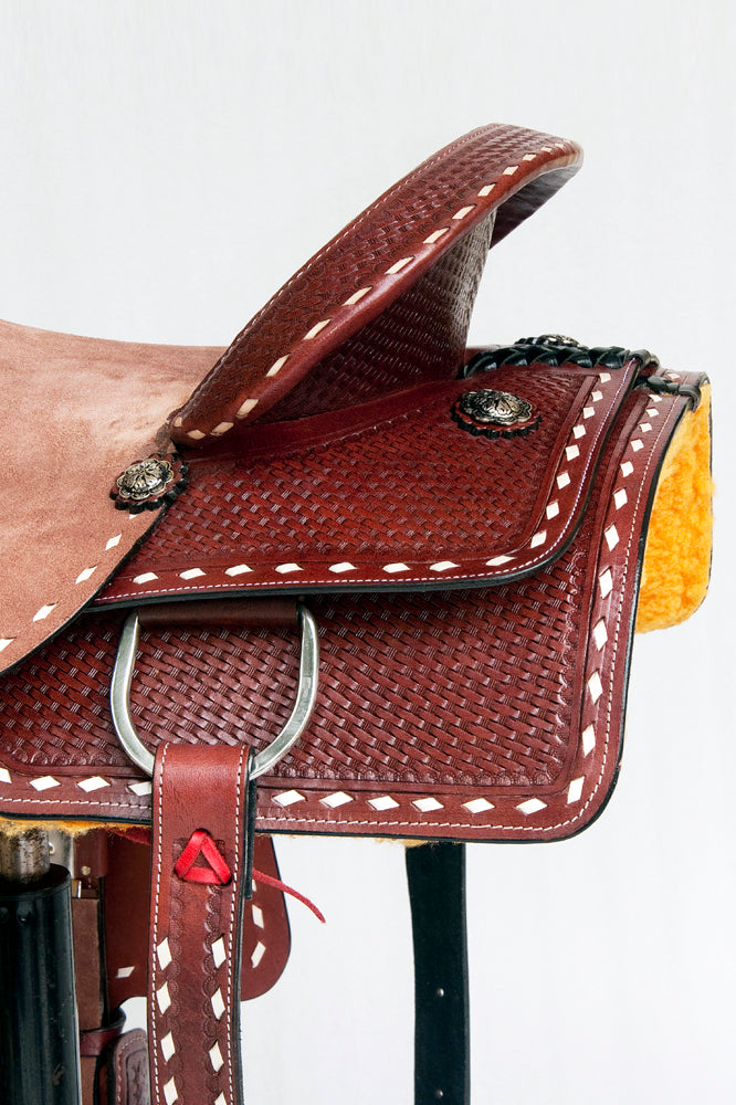Comfytack Western Saddle Leather Trail Tack Hand Tooled Brown/Tan | Western Saddle | Saddle for Horses | Horse Tack Set