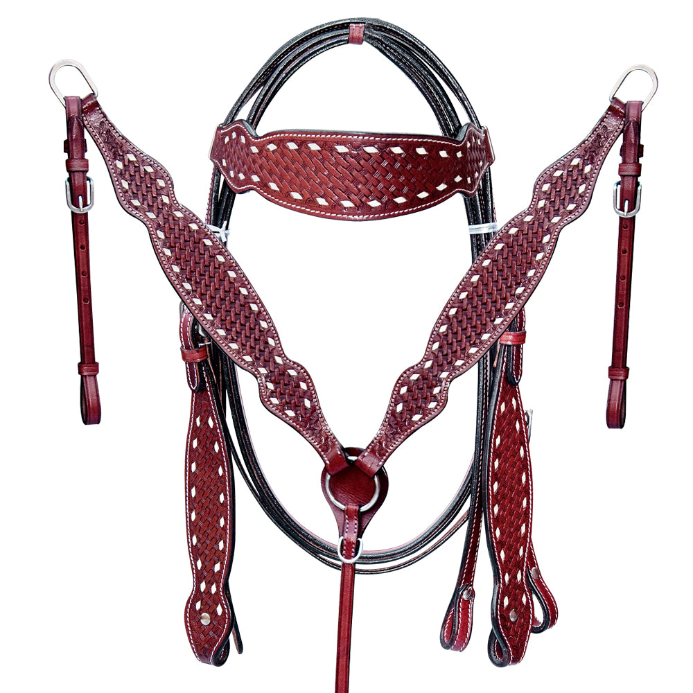 thumbnail interactive-video image 1 of SHOWMAN Western Leather Horse Tack Set – Brown, Doubled & Stitched, Full Size 1 of 5