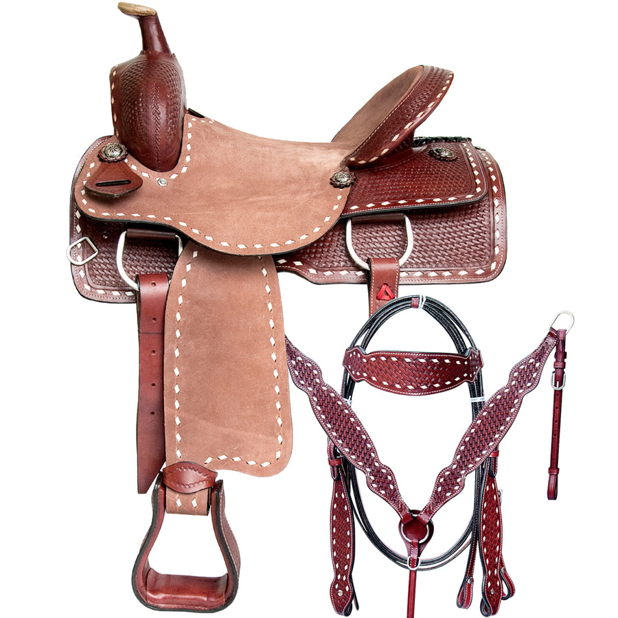 Comfytack 17 In Western Saddle Leather Trail Tack Hand Tooled Brown/Tan - Uhorse