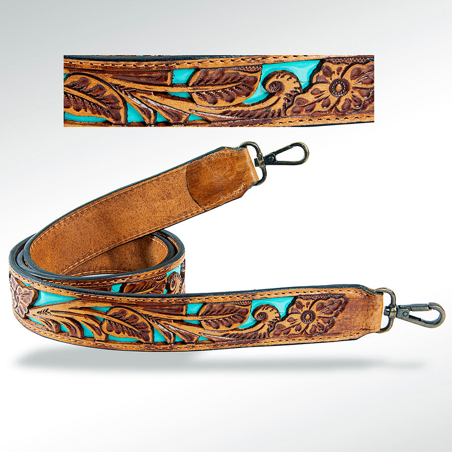 Leather western horse halter lead with turquoise tooled design - Uhorse
