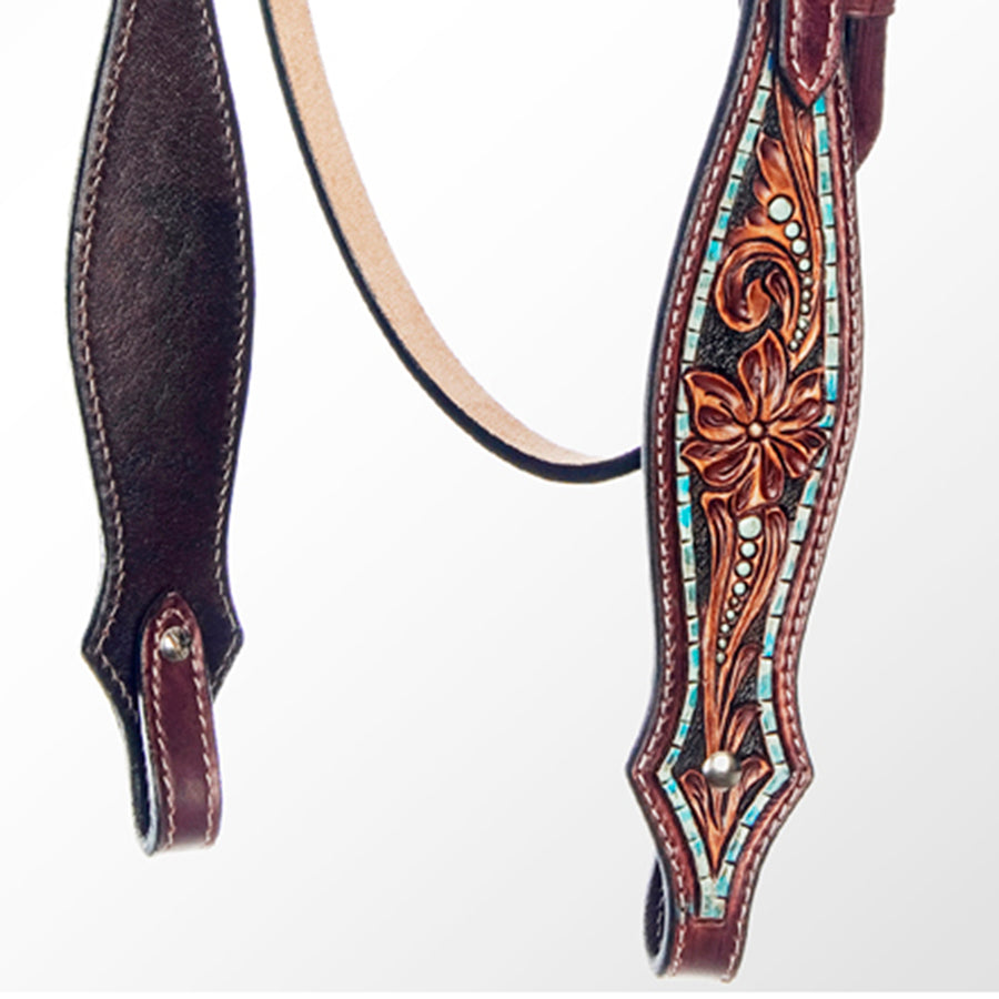 American Darling Western Horse Floral Genuine Leather Headstall Tack Set | Breast Collar for Horses