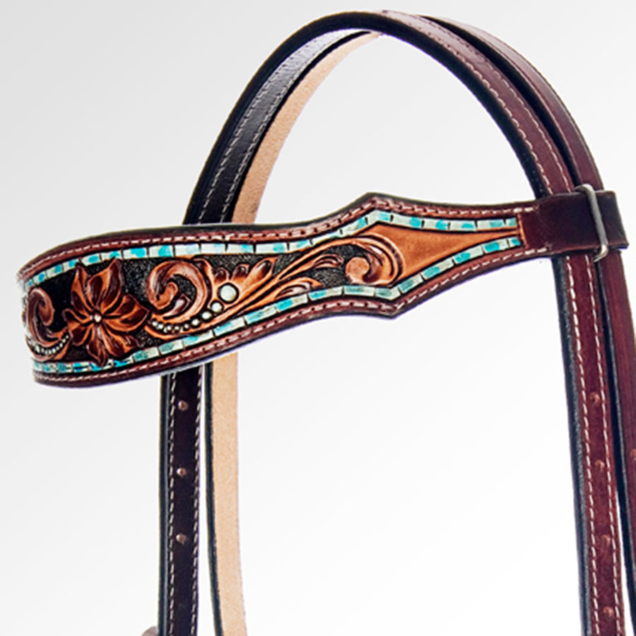 American Darling Western Horse Floral Genuine Leather Headstall Tack Set | Breast Collar for Horses