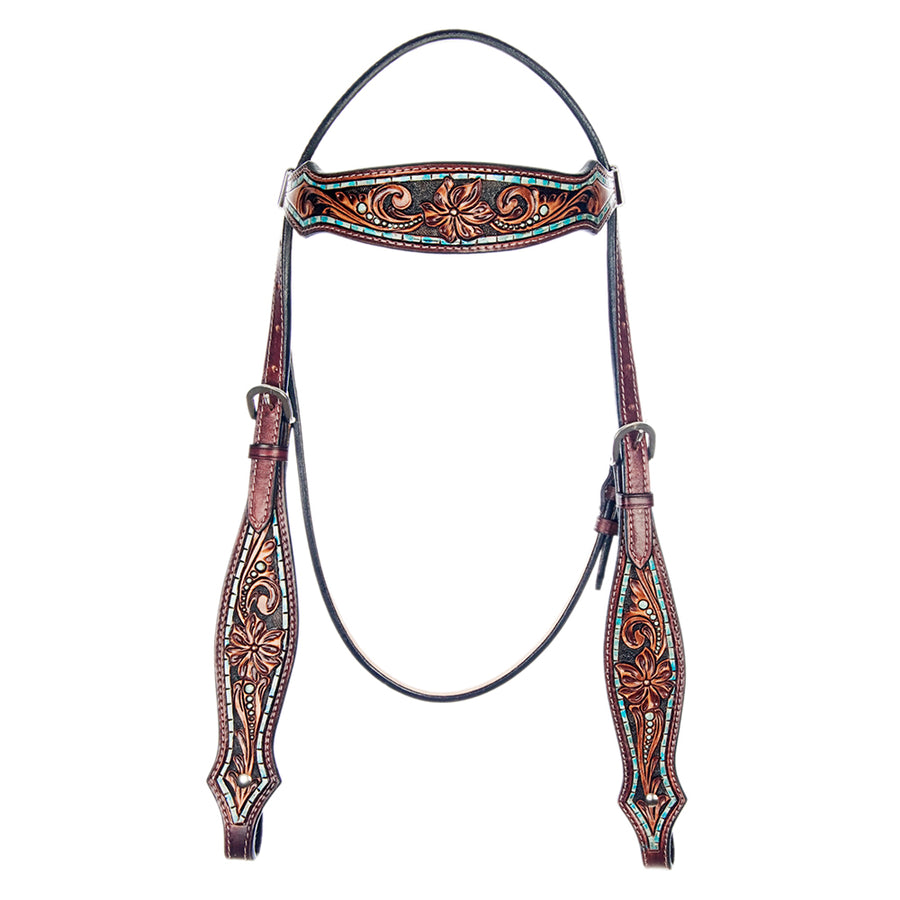 American Darling Western Horse Floral Genuine Leather Headstall Tack Set | Breast Collar for Horses