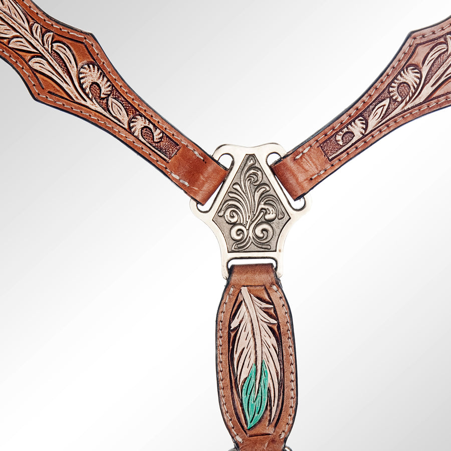 American Darling Western Horse Floral Genuine Leather Headstall Tack Set | Breast Collar for Horses