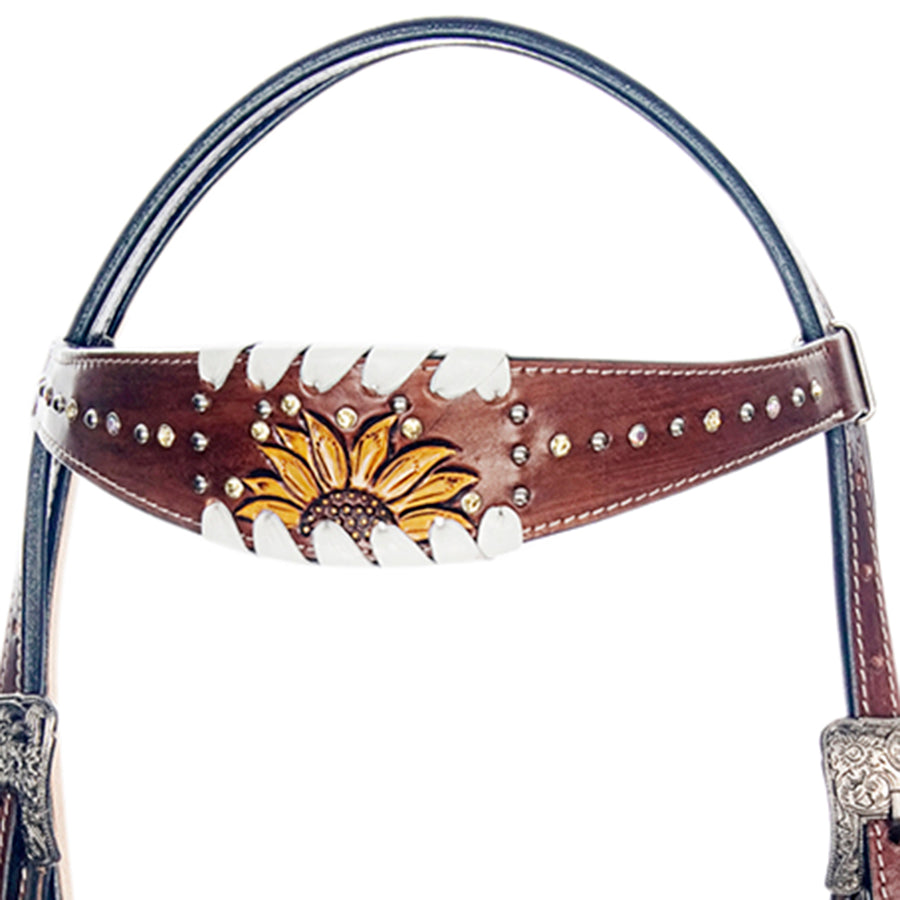 American Darling Western Horse Floral Genuine Leather Headstall Tack Set | Breast Collar for Horses
