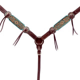 HILASON Floral Painted Beaded American Leather Horse Headstall Breast Collar