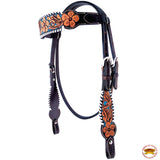 HILASON Floral Painted Beaded American Leather Horse Headstall Breast Collar