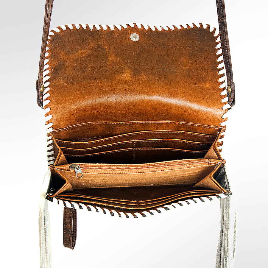 American Darling Organiser Bag Hand Tooled Floral Carved Genuine Leather Western Purse with Fringes and YKK Zipper