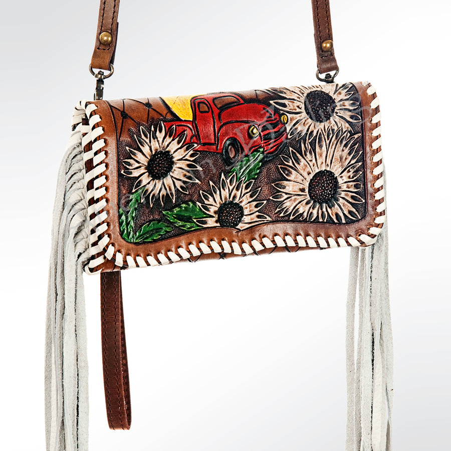 American Darling Hand Tooled Floral Carved and Braided Western Leather Organiser Bag - Uhorse