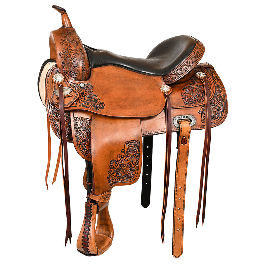 15 In HILASON Western Horse Saddle American Leather Flex Tree Trail and Pleasure Antique Brown - Uhorse