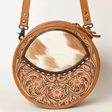 American Darling ADBG563TAW Canteen Hand Tooled Hair-On Genuine Leather Women Bag Western Handbag Purse