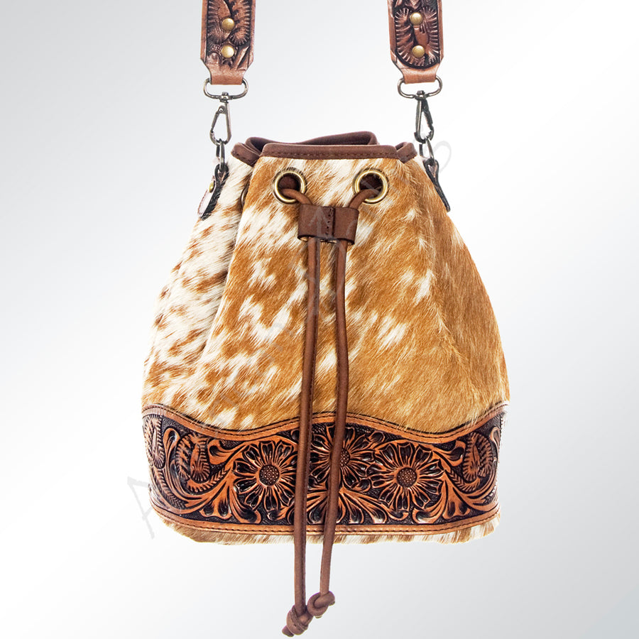 American Darling Bucket Bag Hand Tooled Floral Carved Hand Woven Saddle Blanket Leather Purse with YKK Zipper